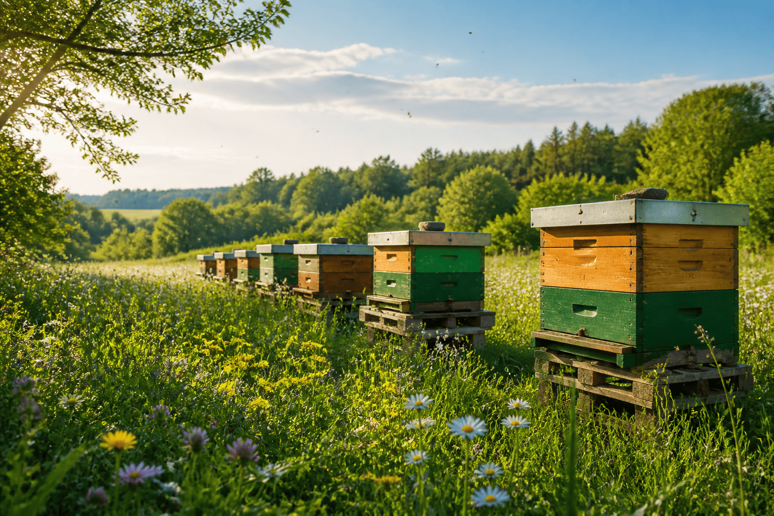 Bienenstand auf einer Wiese